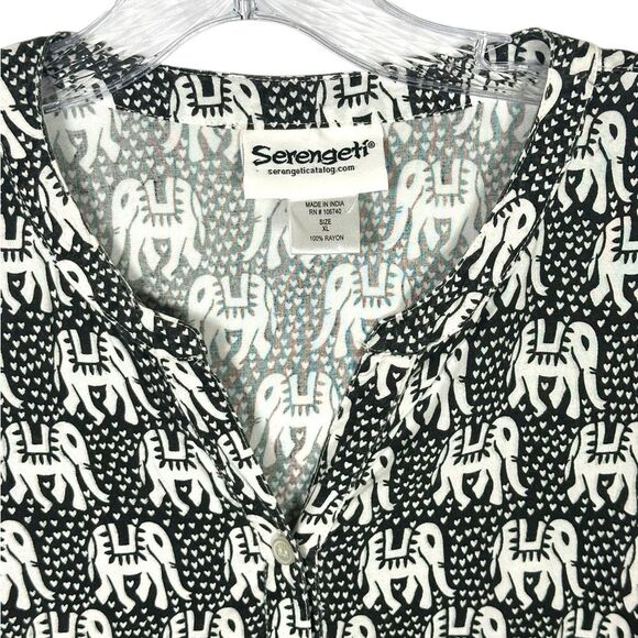Serengeti Women’s Tunic Button Down Top All Over Elephant Print Boho Size Xl - Picture 4 of 10